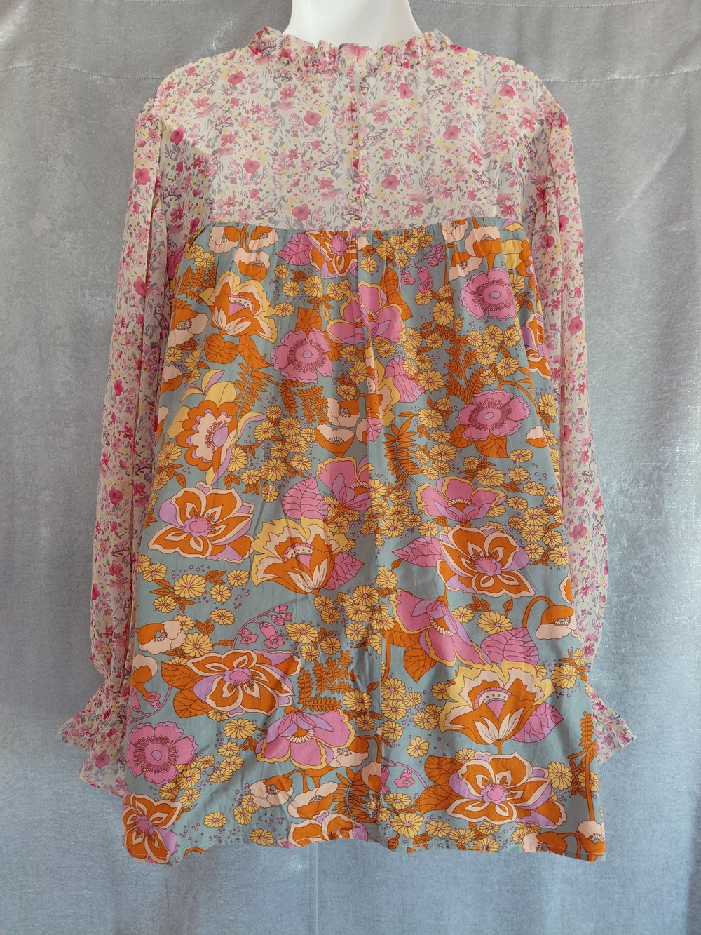 Jodif Boho Mixed Floral Print Cottagecore Babydoll Blouse Top Plus sz 2X Ruffle - Picture 7 of 14